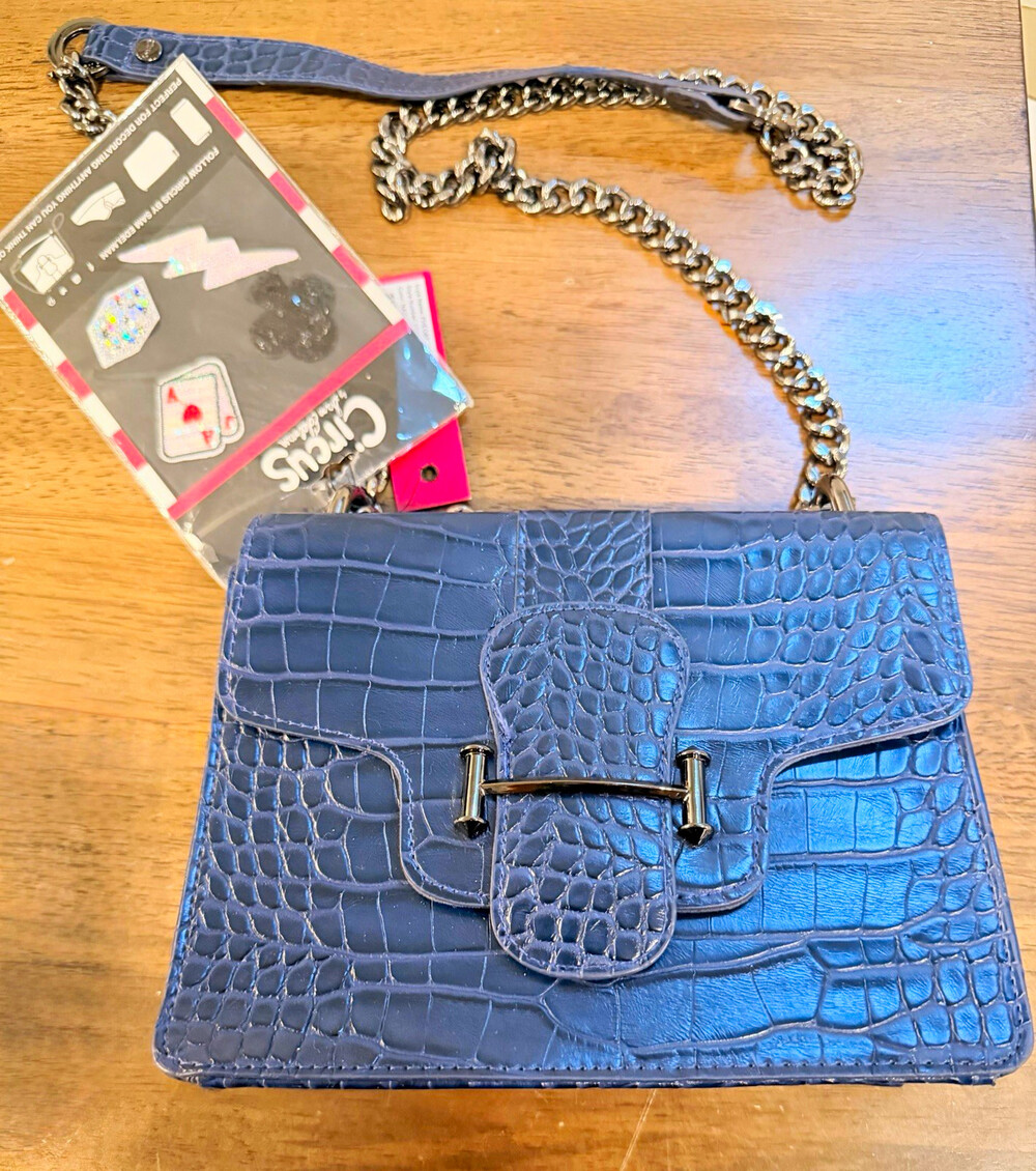 NWT Circus by Sam Edelman Phoebe Crossbody Bag Blue Croc-Embossed w/ Chain Strap